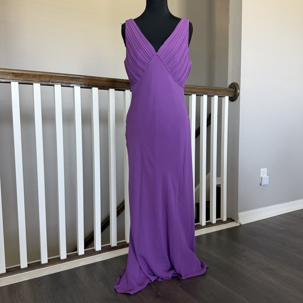 Donna Morgan Dress Womens 8 Purple 100% Silk Maxi Gown Formal Evening Wedding
